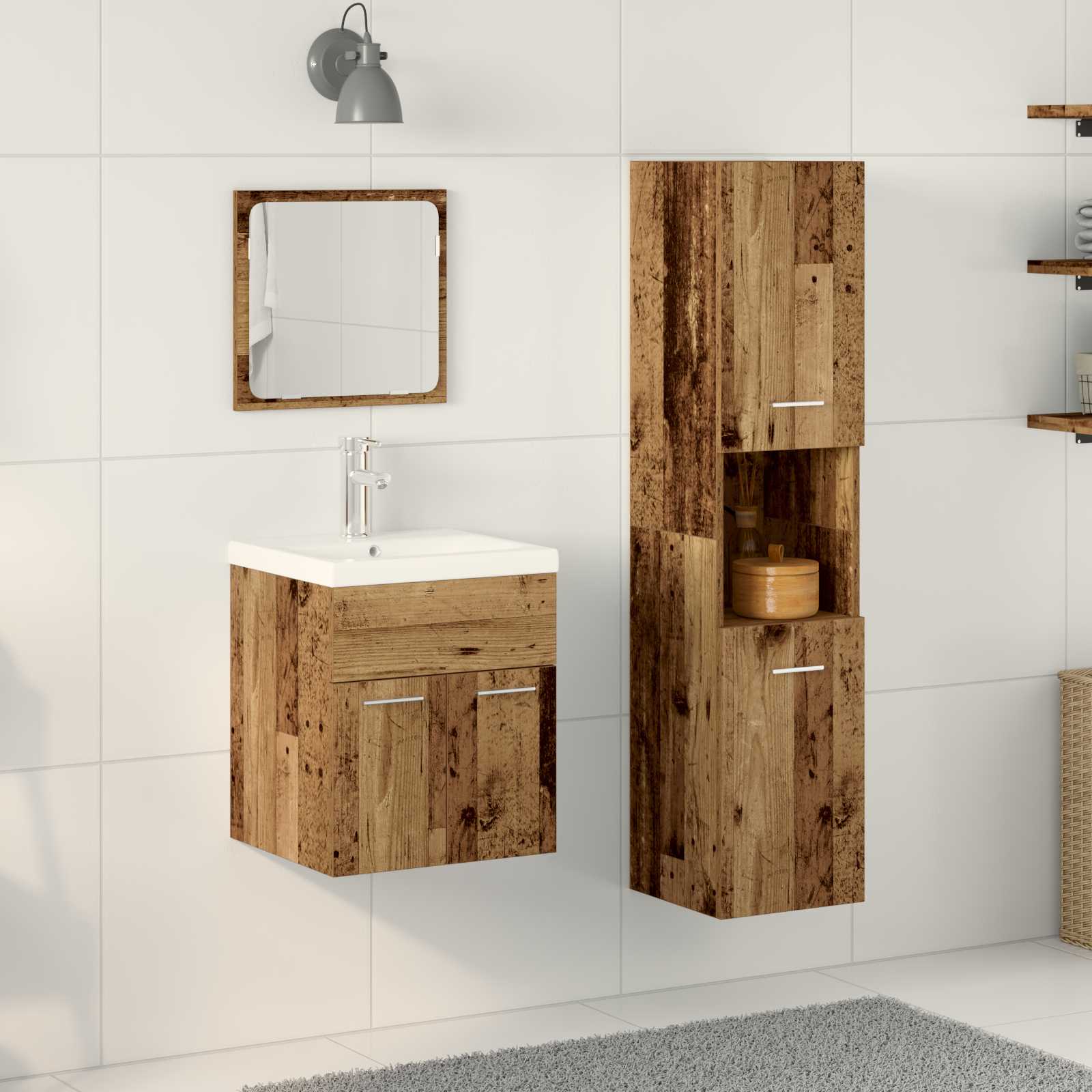 3-teiliges Badezimmermöbelset Alter Holz Werkholz 3-teiliges Badezimmermöbelset Alter Holz Werkholz