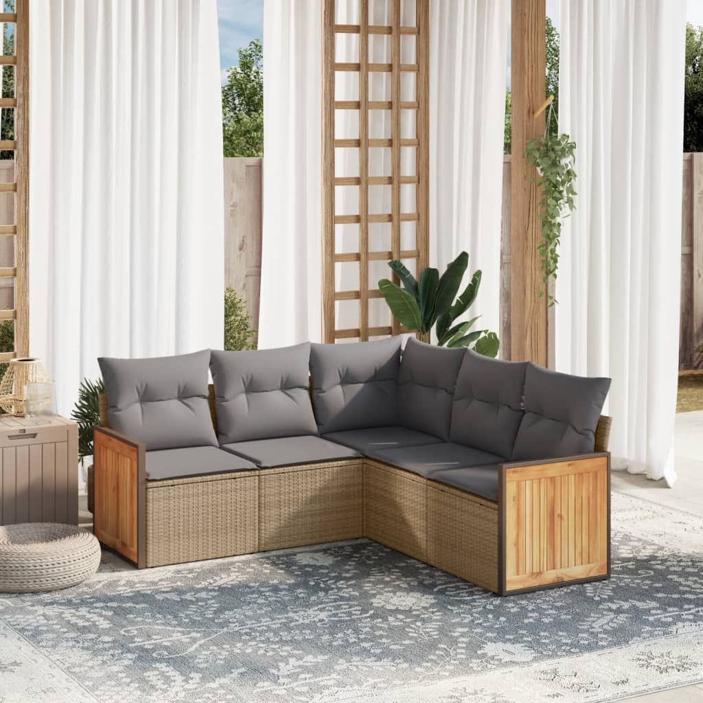 5-tlg. Garten-Sofagarnitur mit Kissen Beige Poly Rattan 5-tlg. Garten-Sofagarnitur mit Kissen Beige Poly Rattan