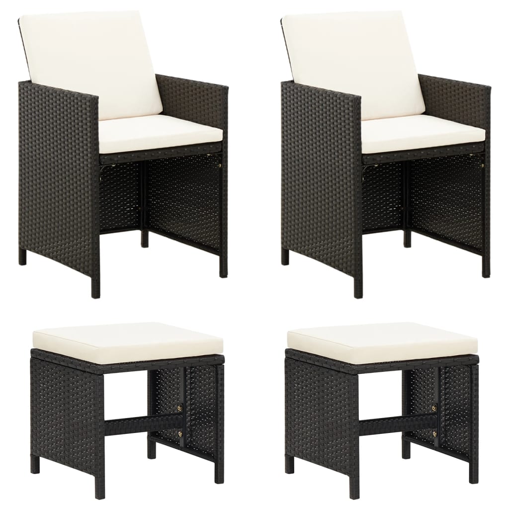4-tlg. Gartenstuhl und Hocker Set Poly Rattan Schwarz 4-tlg. Gartenstuhl und Hocker Set Poly Rattan Schwarz