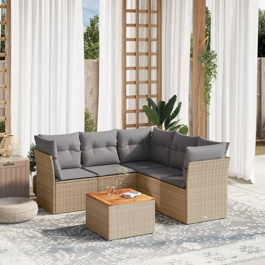 6-tlg. Garten-Sofagarnitur mit Kissen Beige Poly Rattan 6-tlg. Garten-Sofagarnitur mit Kissen Beige Poly Rattan