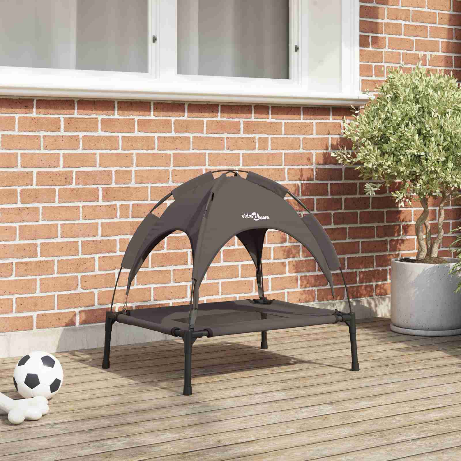 Erhöhtes Hundebett mit abnehmbarem Dach Braun Stahl Erhöhtes Hundebett mit abnehmbarem Dach Braun Stahl