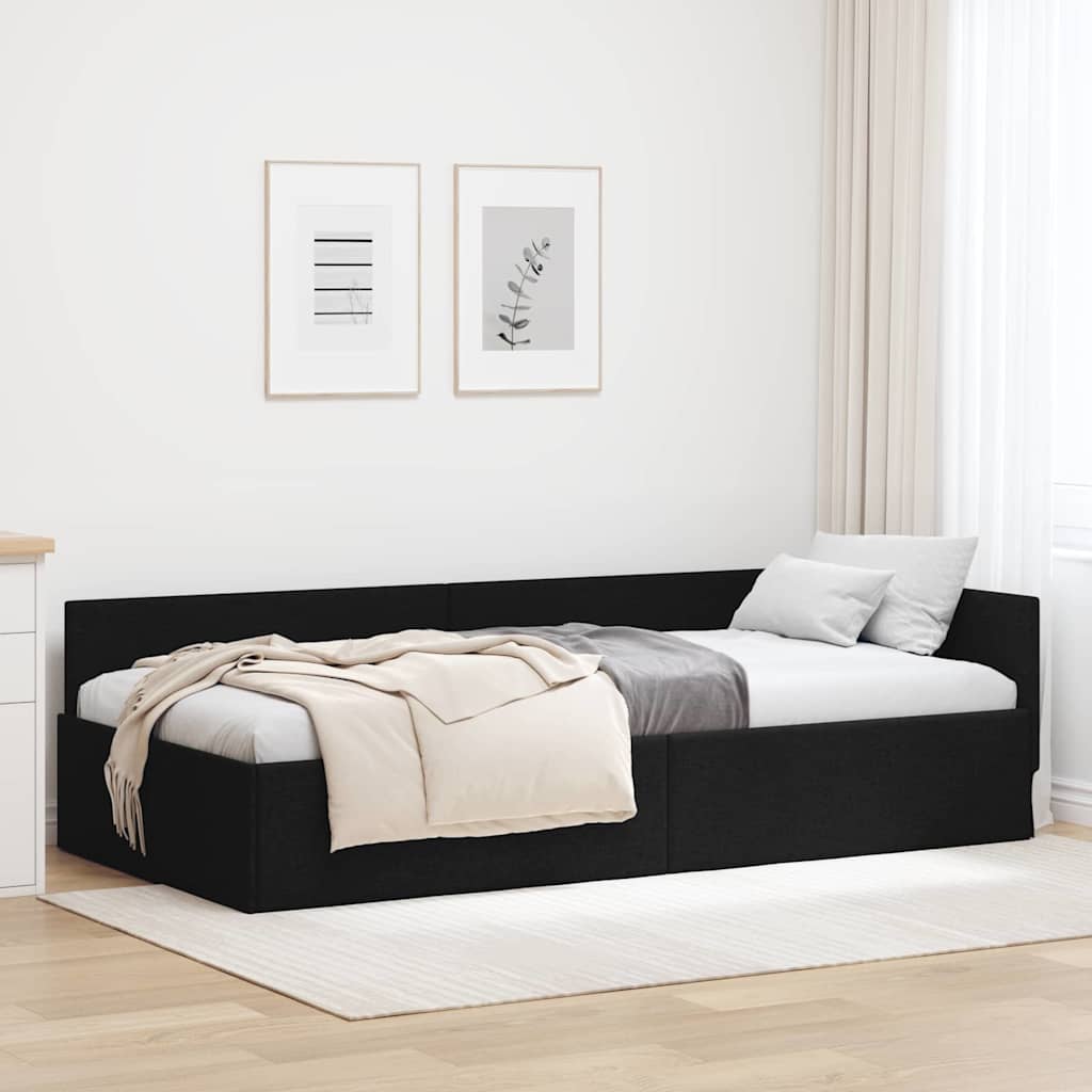 Eckbettgestell Schwarz 90 x 200 cm Stoff und beschichtetes Holz