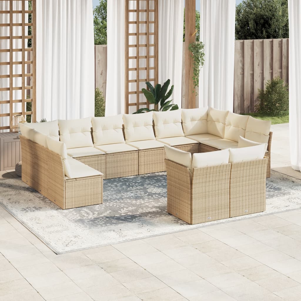 12-tlg. Garten-Sofagarnitur mit Kissen Beige Poly Rattan 12-tlg. Garten-Sofagarnitur mit Kissen Beige Poly Rattan