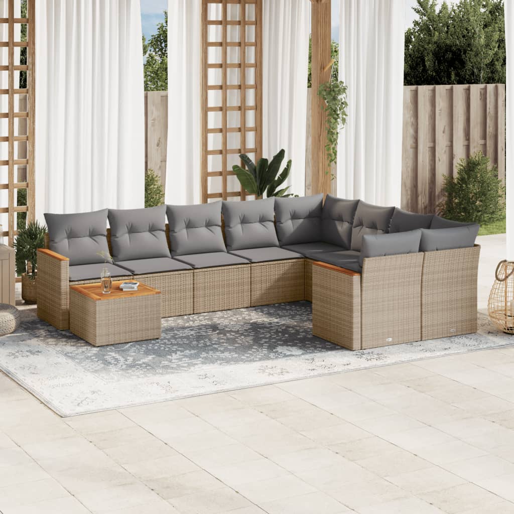 10-tlg. Garten-Sofagarnitur mit Kissen Beige Poly Rattan 10-tlg. Garten-Sofagarnitur mit Kissen Beige Poly Rattan