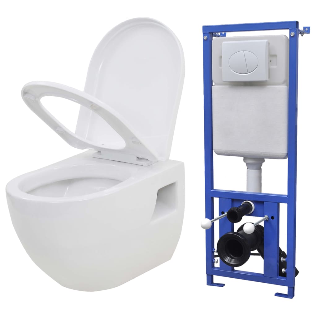 Hänge-Toilette mit Einbau-Spülkasten Keramik Weiß Hänge-Toilette mit Einbau-Spülkasten Keramik Weiß