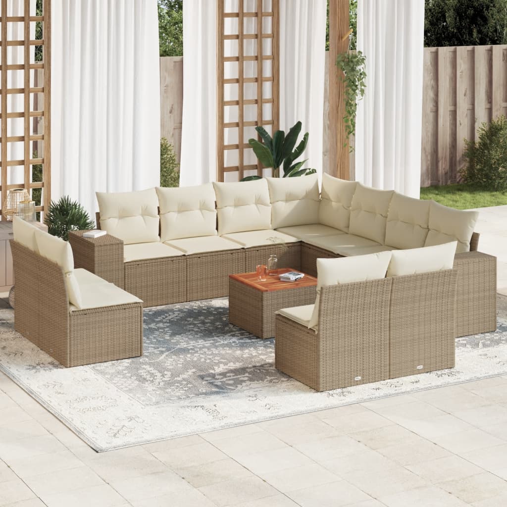 12-tlg. Garten-Sofagarnitur mit Kissen Beige Poly Rattan 12-tlg. Garten-Sofagarnitur mit Kissen Beige Poly Rattan