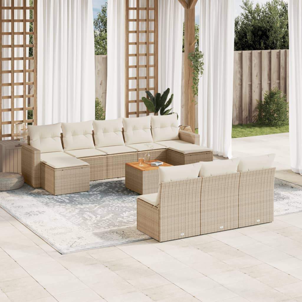 11-tlg. Garten-Sofagarnitur mit Kissen Beige Poly Rattan 11-tlg. Garten-Sofagarnitur mit Kissen Beige Poly Rattan