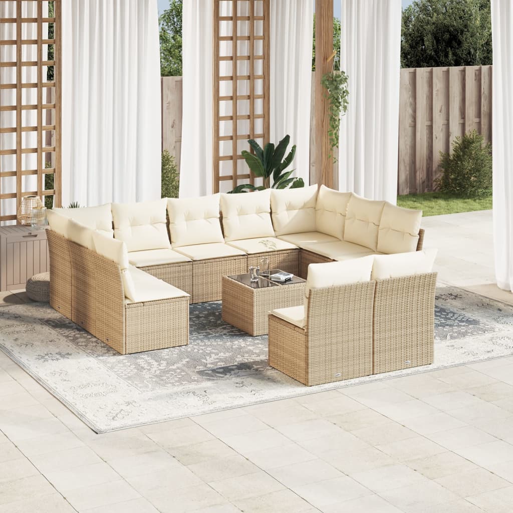 12-tlg. Garten-Sofagarnitur mit Kissen Beige Poly Rattan 12-tlg. Garten-Sofagarnitur mit Kissen Beige Poly Rattan