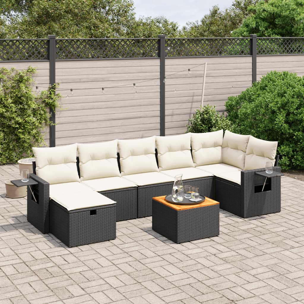 8-tlg. Garten-Sofagarnitur mit Kissen Schwarz Poly Rattan 8-tlg. Garten-Sofagarnitur mit Kissen Schwarz Poly Rattan