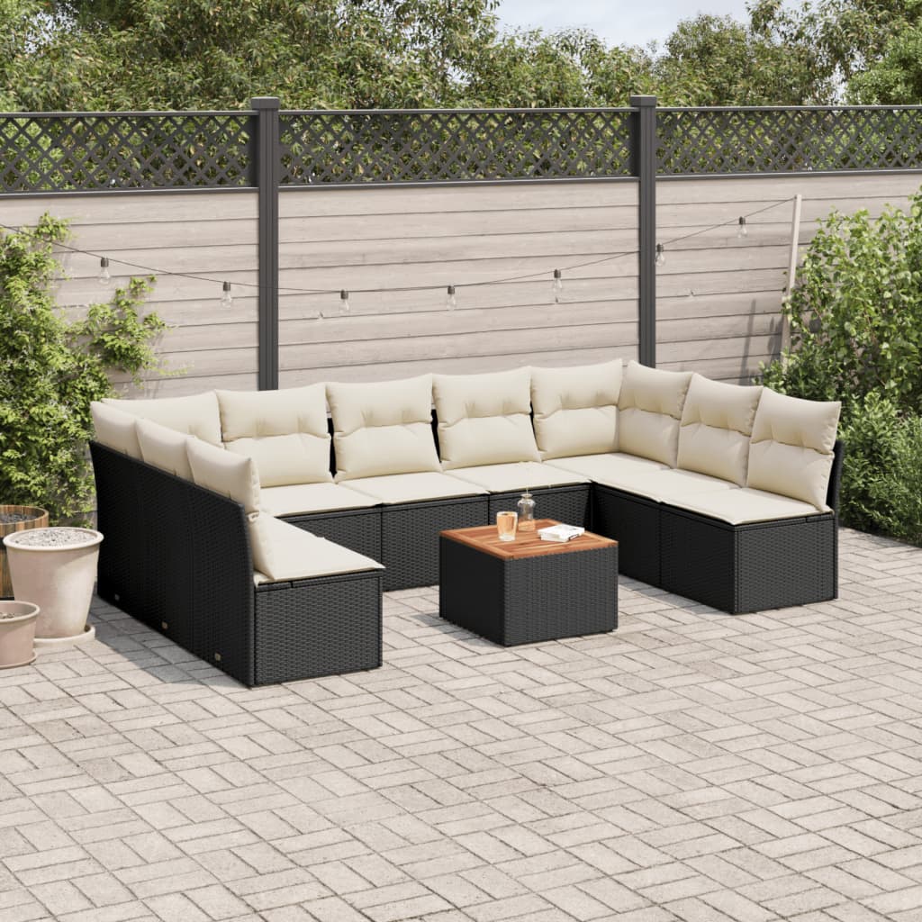 10-tlg. Garten-Sofagarnitur mit Kissen Schwarz Poly Rattan 10-tlg. Garten-Sofagarnitur mit Kissen Schwarz Poly Rattan