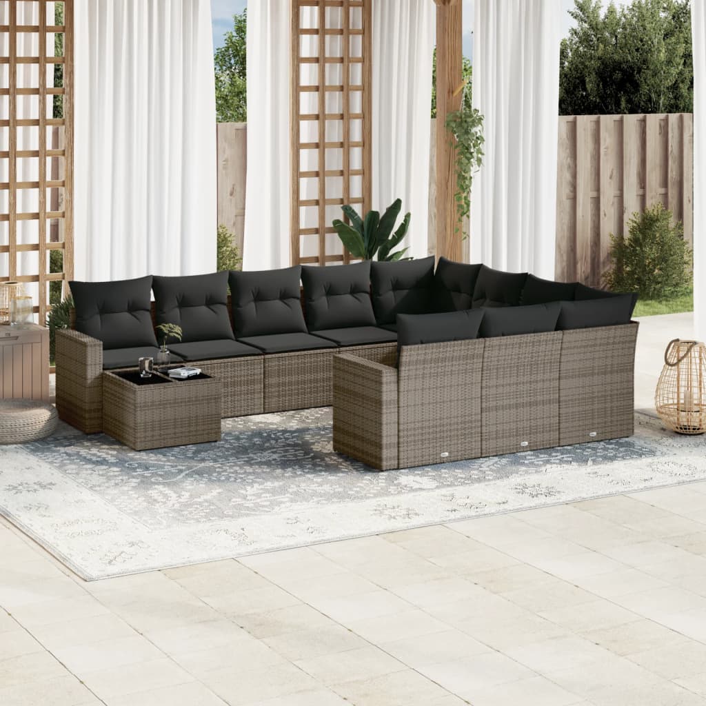 11-tlg. Garten-Sofagarnitur mit Kissen Grau Poly Rattan 11-tlg. Garten-Sofagarnitur mit Kissen Grau Poly Rattan