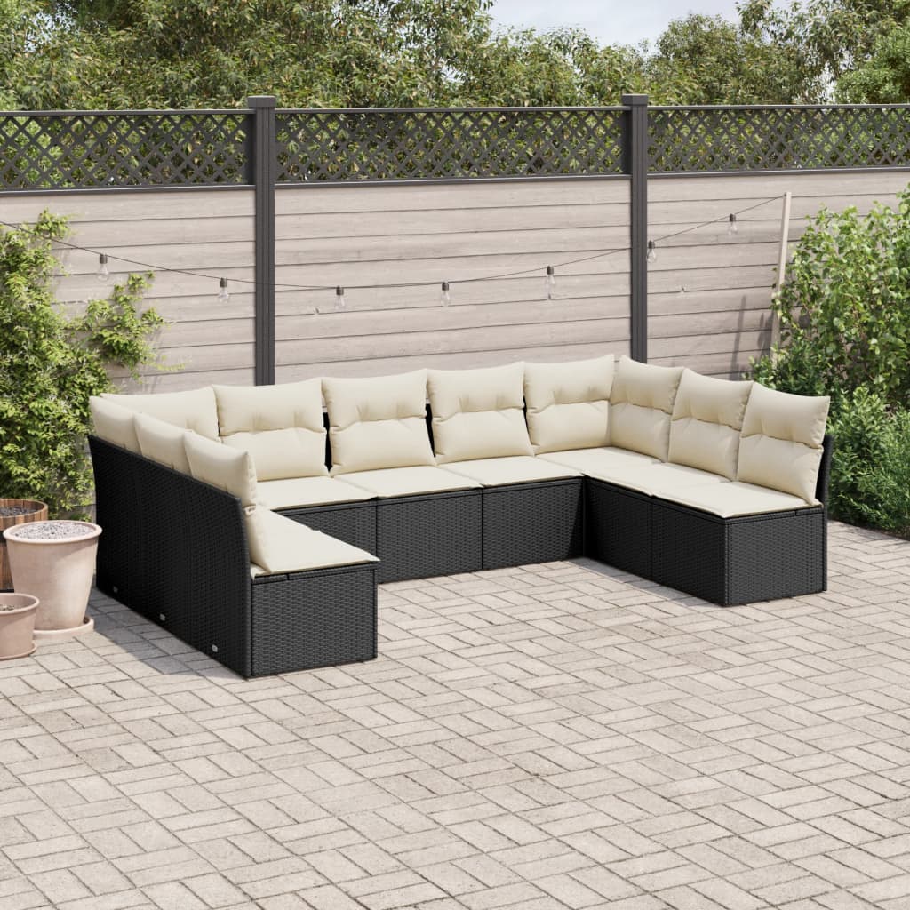 9-tlg. Garten-Sofagarnitur mit Kissen Schwarz Poly Rattan 9-tlg. Garten-Sofagarnitur mit Kissen Schwarz Poly Rattan