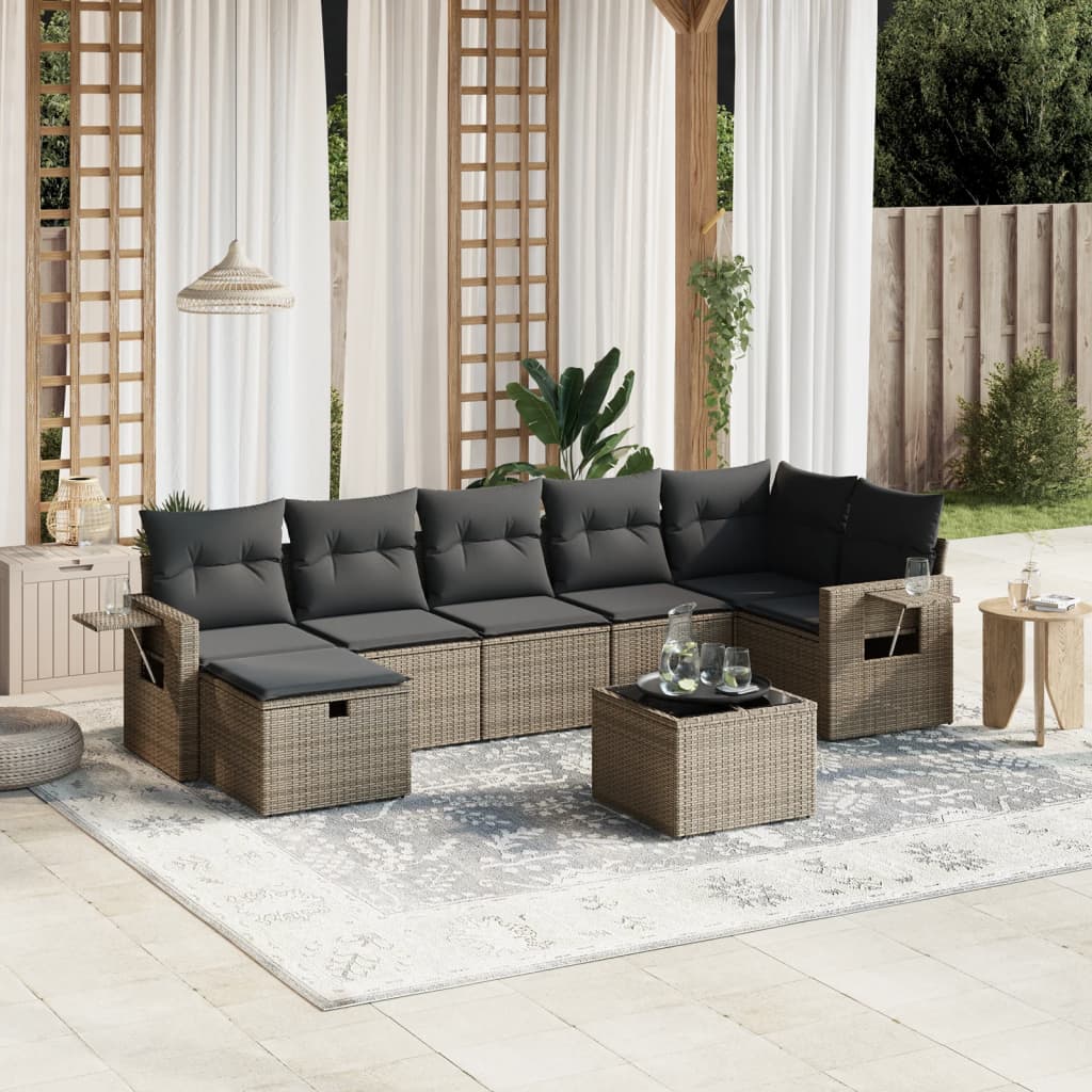 8-tlg. Garten-Sofagarnitur mit Kissen Grau Poly Rattan 8-tlg. Garten-Sofagarnitur mit Kissen Grau Poly Rattan