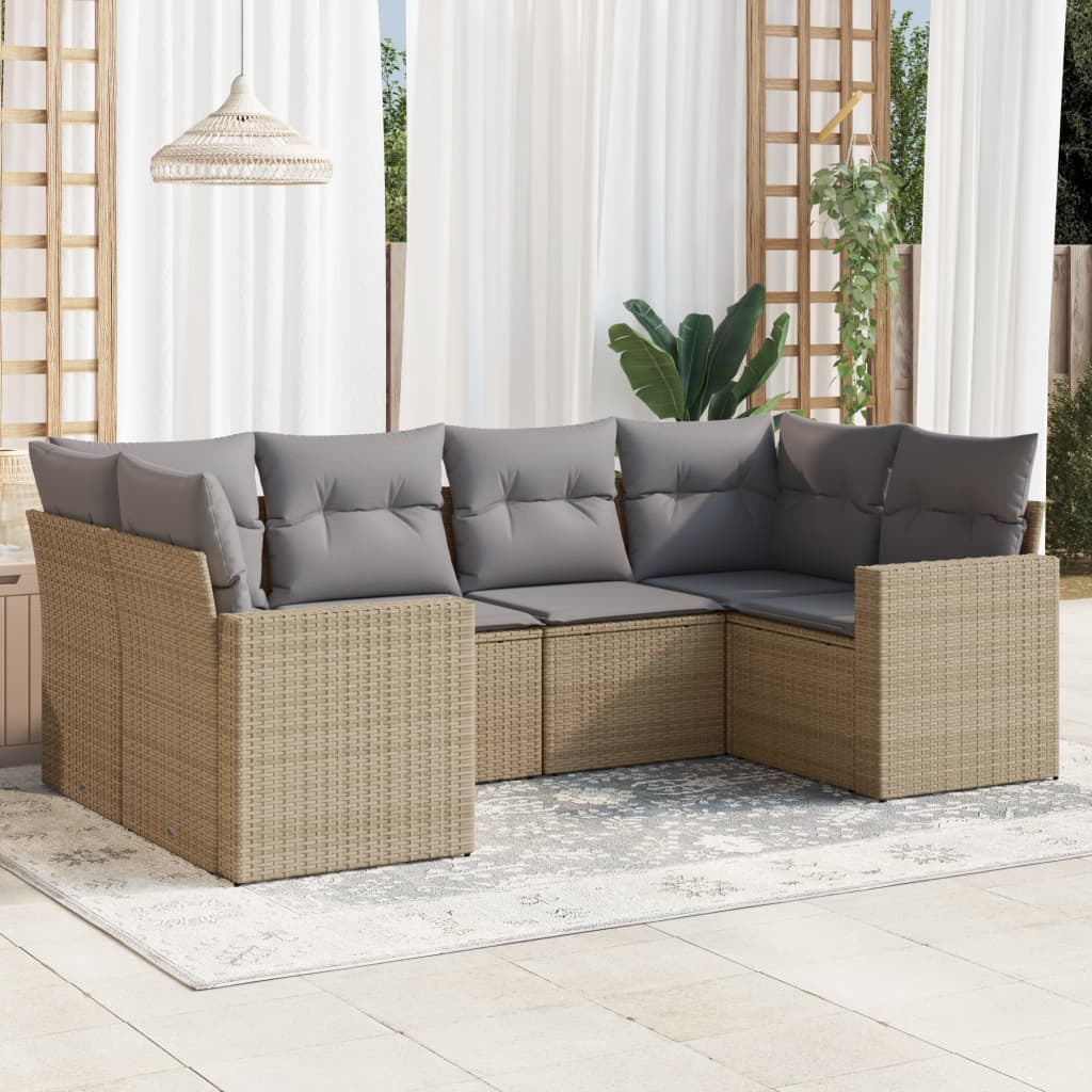 6-tlg. Garten-Sofagarnitur mit Kissen Beige Poly Rattan 6-tlg. Garten-Sofagarnitur mit Kissen Beige Poly Rattan