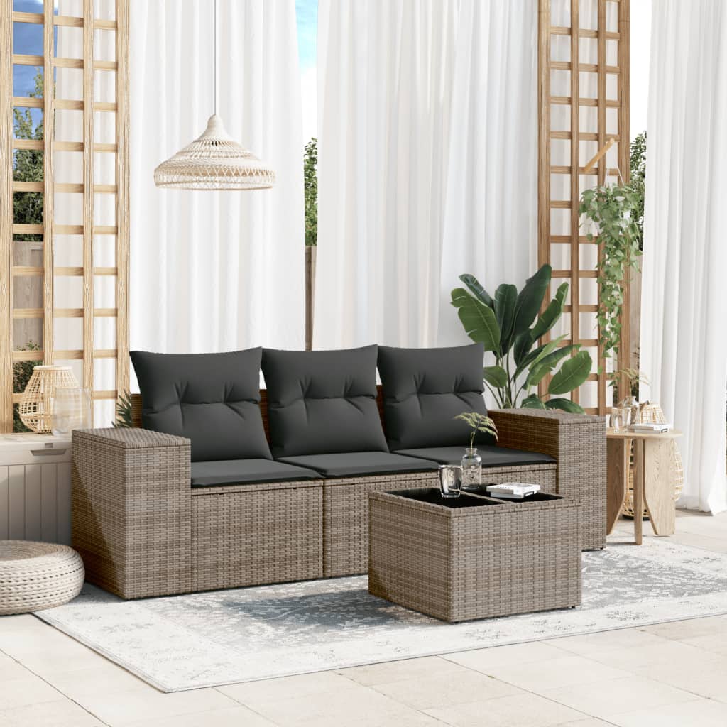 4-tlg. Garten-Sofagarnitur mit Kissen Grau Poly Rattan 4-tlg. Garten-Sofagarnitur mit Kissen Grau Poly Rattan