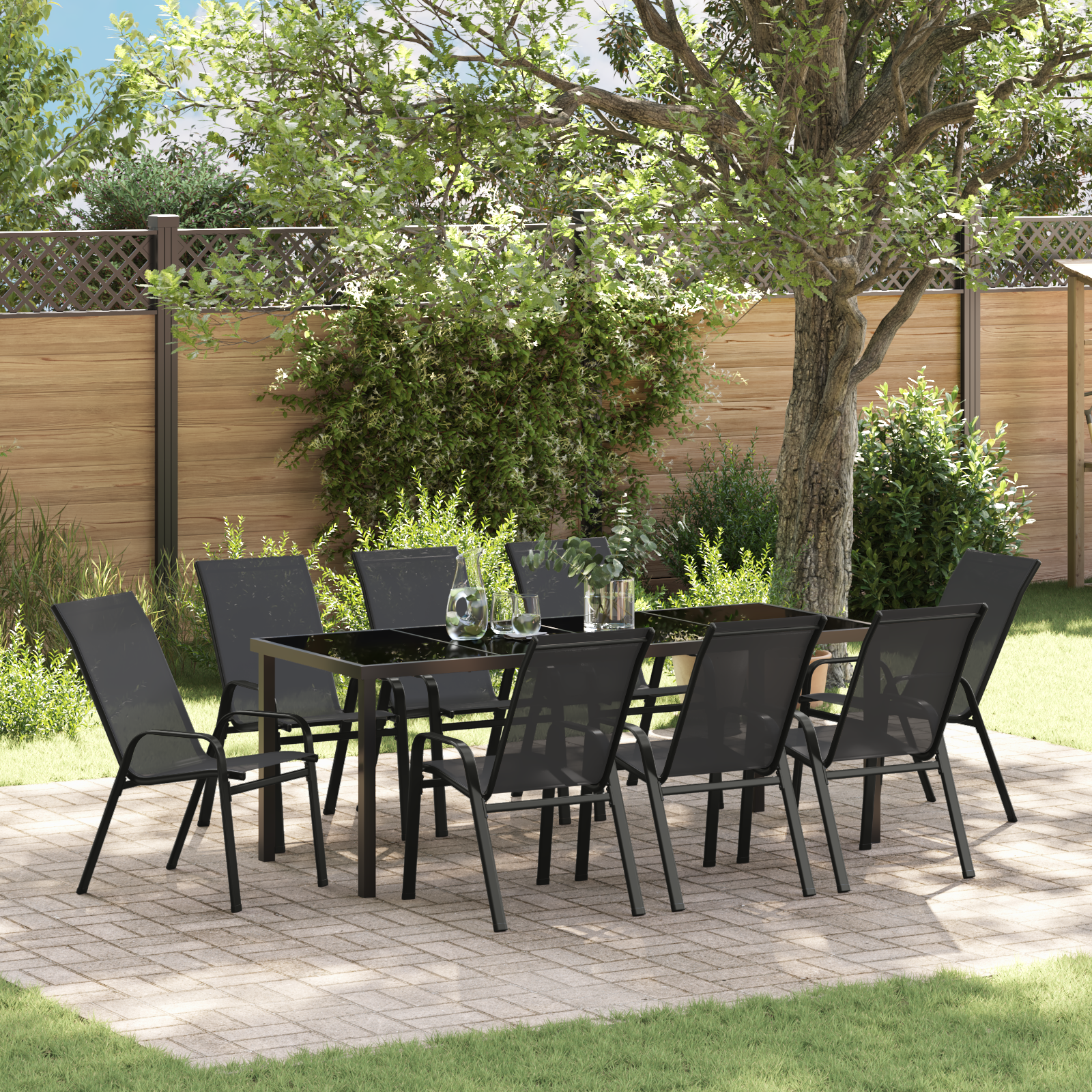 9-Personen Garten-Essgruppe Schwarz Textilene und Stahl 9-Personen Garten-Essgruppe Schwarz Textilene und Stahl