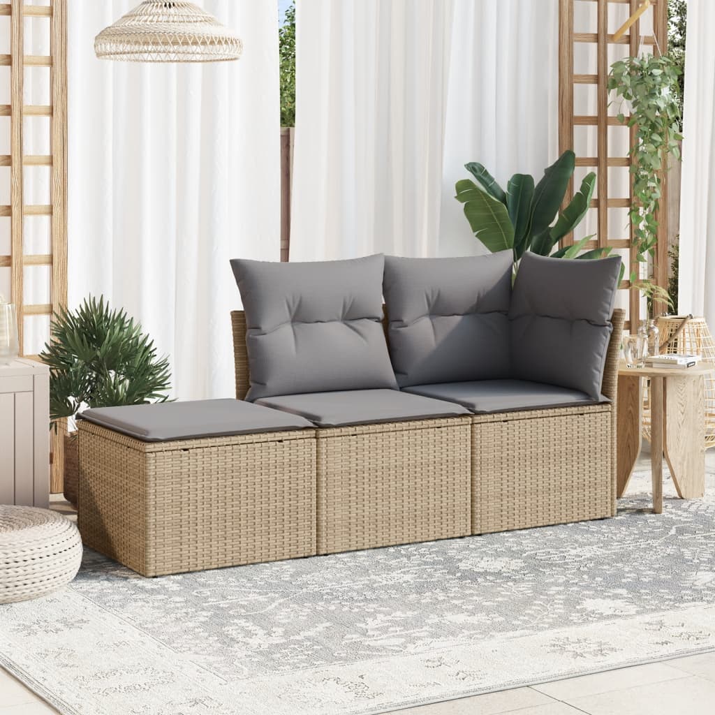 3-tlg. Garten-Sofagarnitur mit Kissen Beige Poly Rattan 3-tlg. Garten-Sofagarnitur mit Kissen Beige Poly Rattan