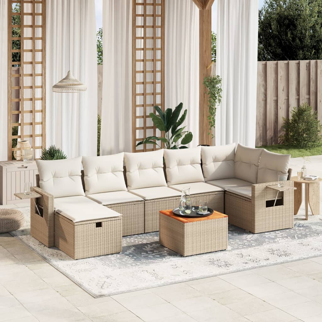 8-tlg. Garten-Sofagarnitur mit Kissen Beige Poly Rattan 8-tlg. Garten-Sofagarnitur mit Kissen Beige Poly Rattan