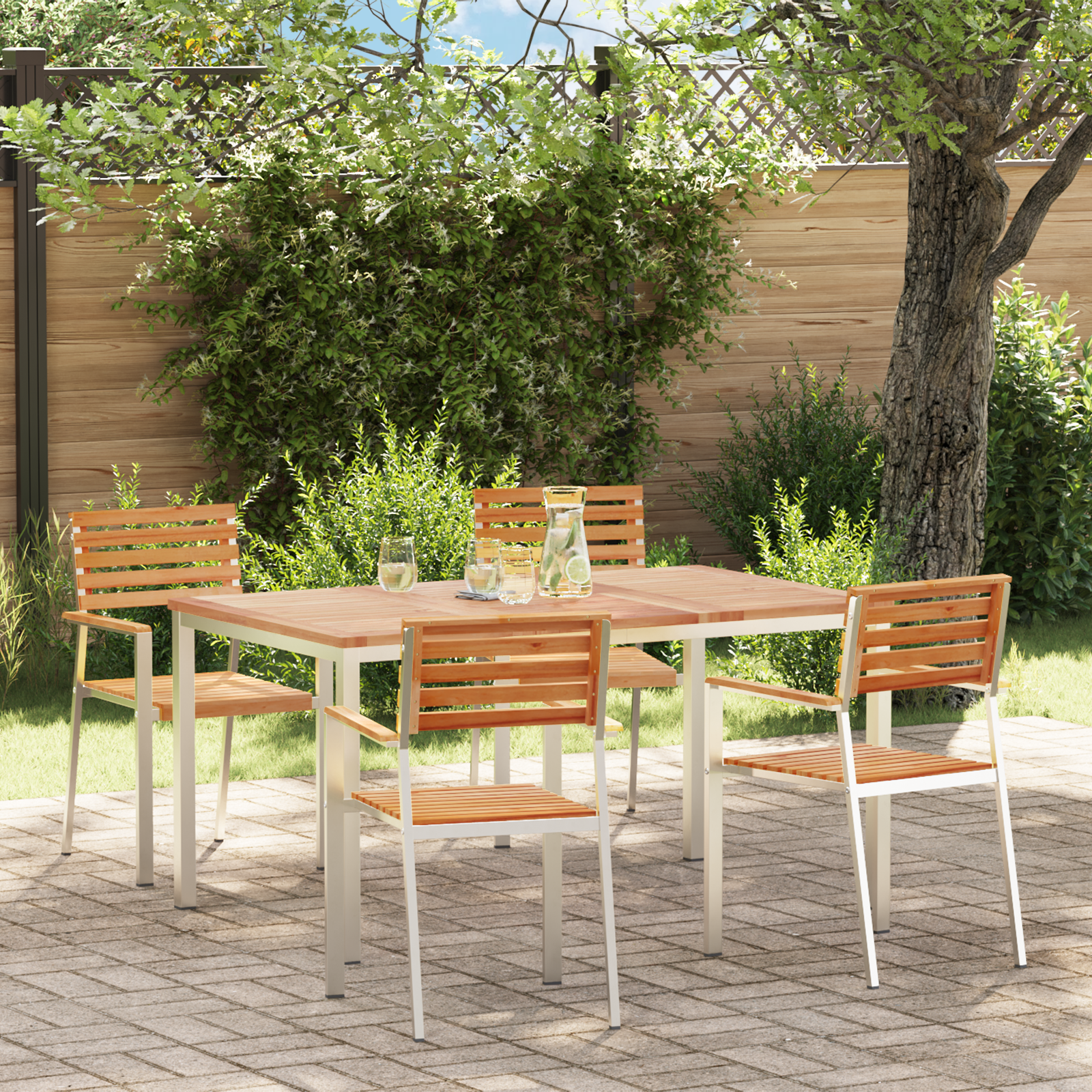 5-teilige Garten Esstisch Set aus massivem Teakholz 5-teilige Garten Esstisch Set aus massivem Teakholz