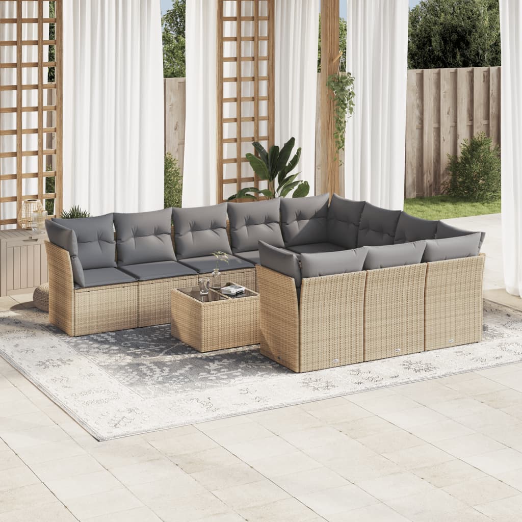 11-tlg. Garten-Sofagarnitur mit Kissen Beige Poly Rattan 11-tlg. Garten-Sofagarnitur mit Kissen Beige Poly Rattan