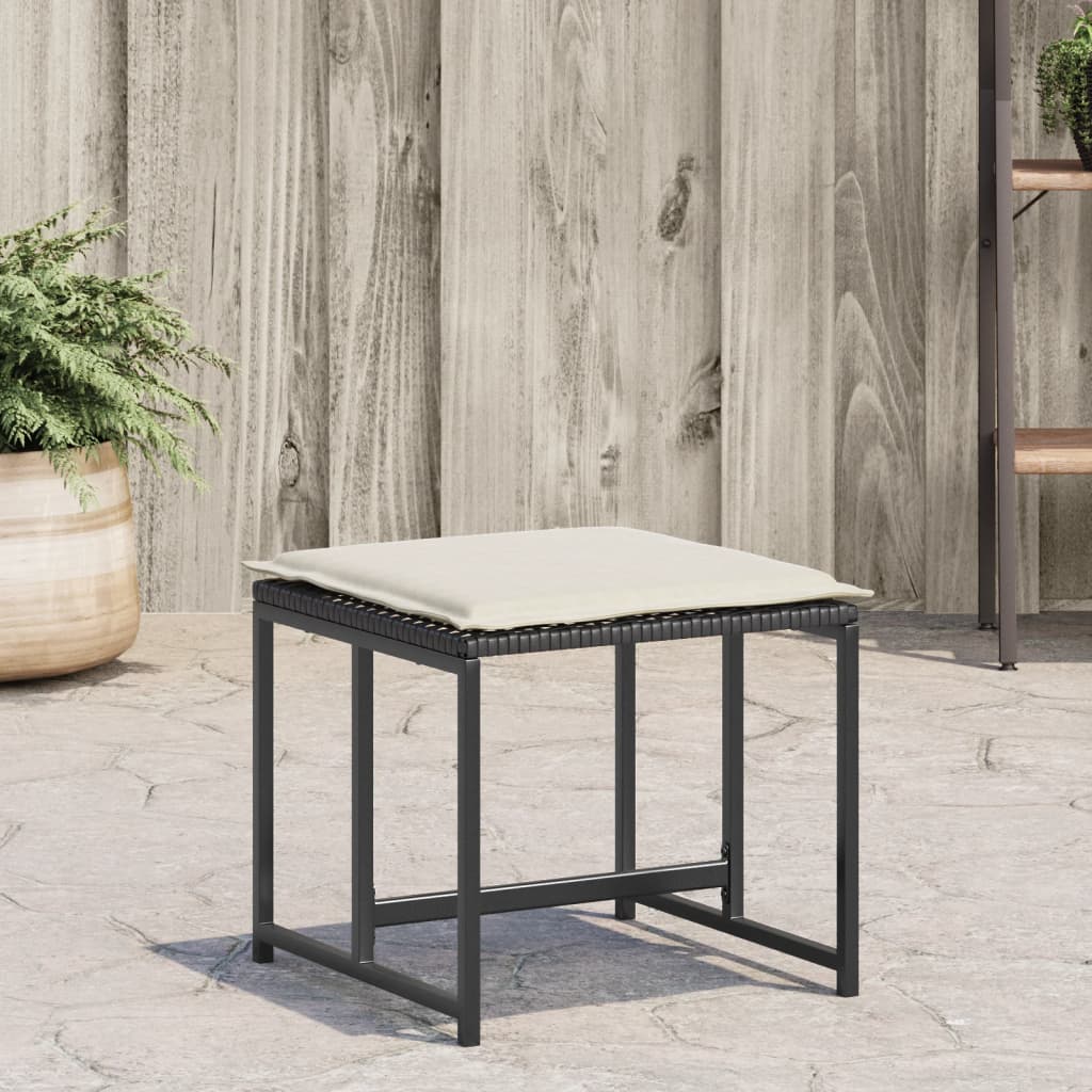 Gartenhocker mit Kissen 4 Stk. Schwarz Poly Rattan Gartenhocker mit Kissen 4 Stk. Schwarz Poly Rattan