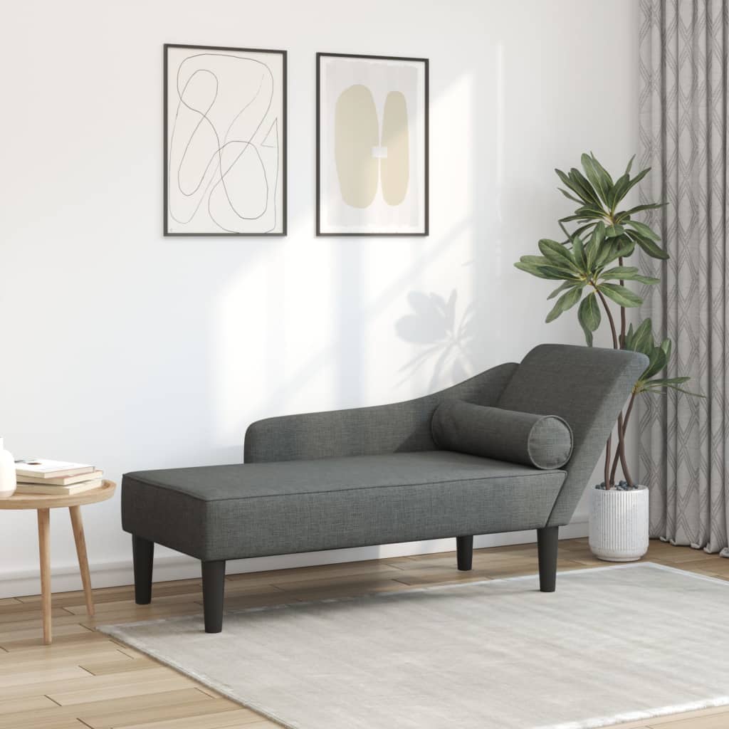 Chaiselongue mit Kissen Dunkelgrau Stoff Chaiselongue mit Kissen Dunkelgrau Stoff