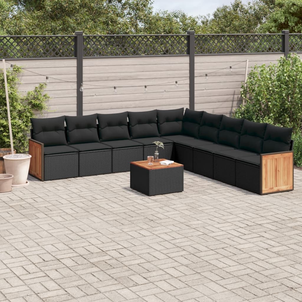 10-tlg. Garten-Sofagarnitur mit Kissen Schwarz Poly Rattan 10-tlg. Garten-Sofagarnitur mit Kissen Schwarz Poly Rattan