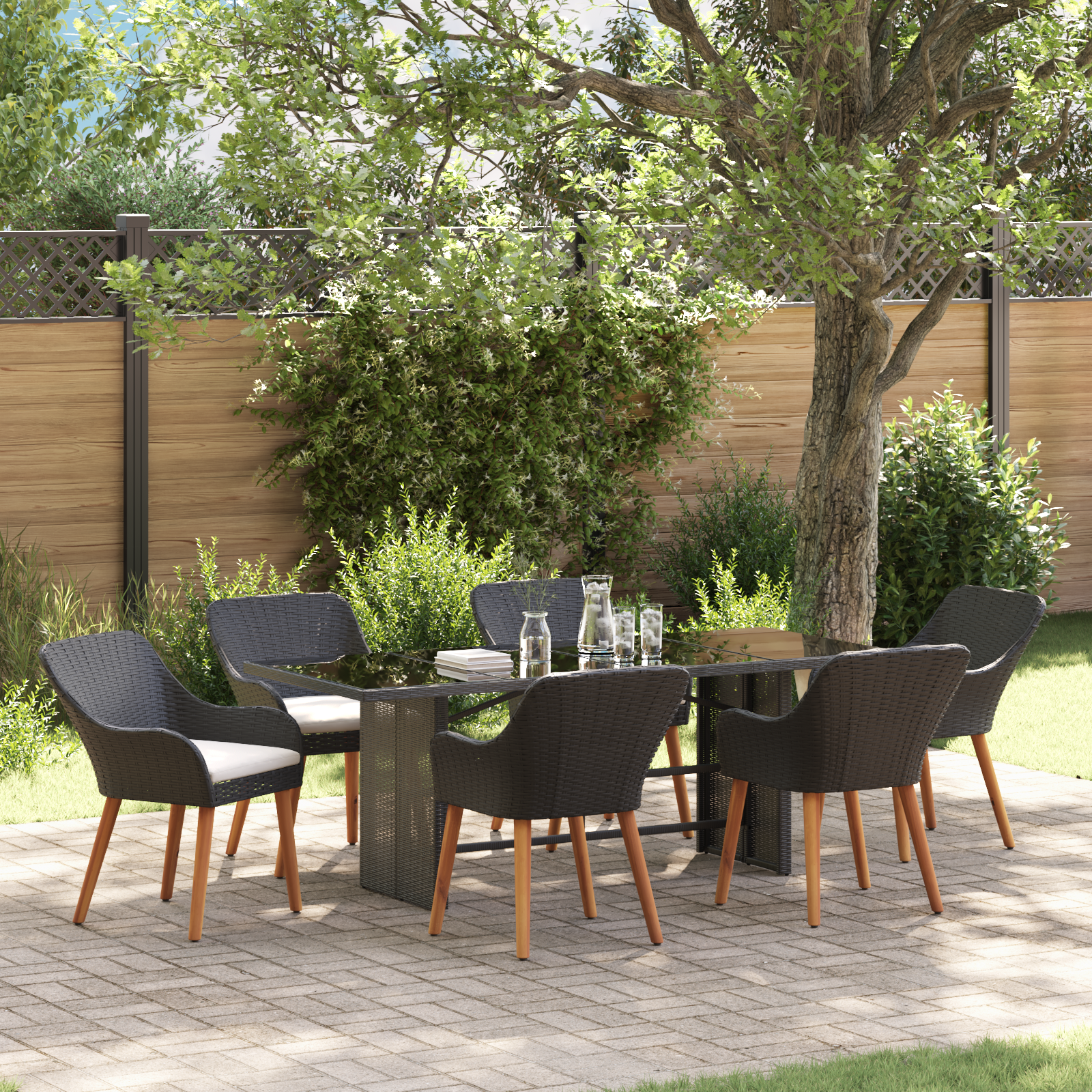 7-teiliges Garten Essset Schwarz Poly-Rattan 7-teiliges Garten Essset Schwarz Poly-Rattan