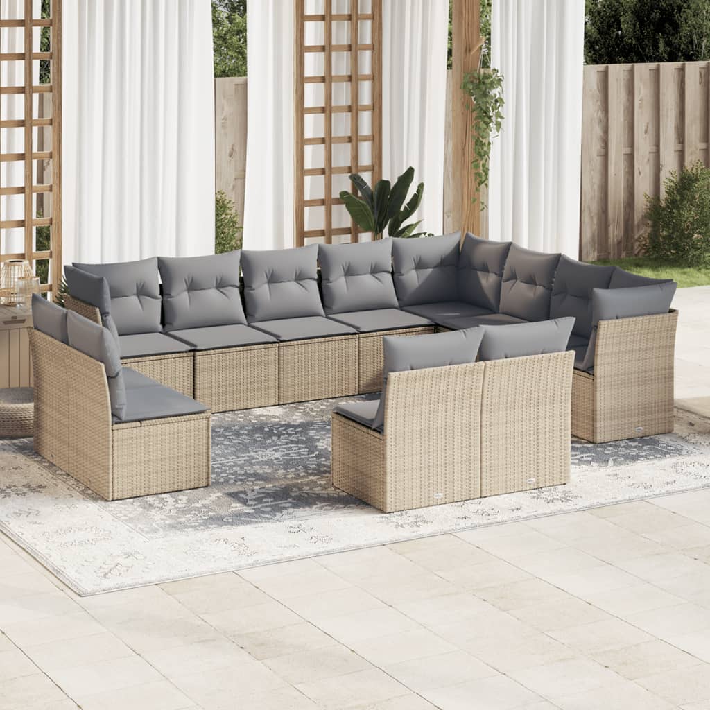 12-tlg. Garten-Sofagarnitur mit Kissen Beige Poly Rattan 12-tlg. Garten-Sofagarnitur mit Kissen Beige Poly Rattan