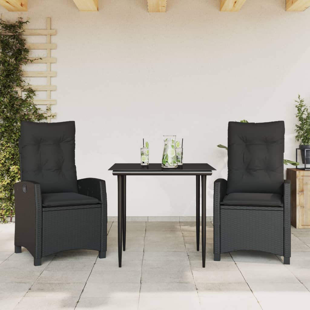 3-tlg. Garten-Essgruppe mit Kissen Schwarz Poly Rattan 3-tlg. Garten-Essgruppe mit Kissen Schwarz Poly Rattan