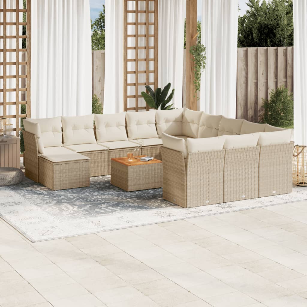 13-tlg. Garten-Sofagarnitur mit Kissen Beige Poly Rattan 13-tlg. Garten-Sofagarnitur mit Kissen Beige Poly Rattan