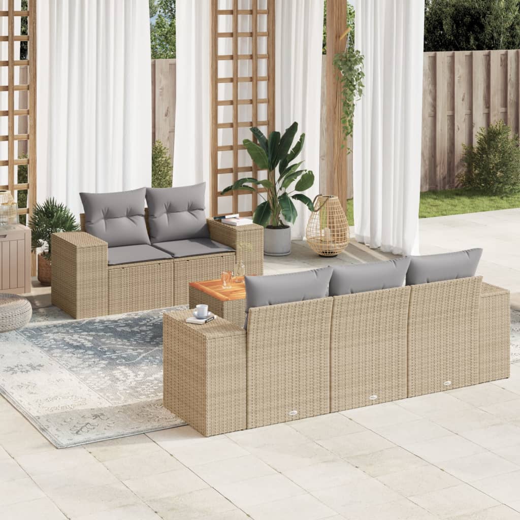 6-tlg. Garten-Sofagarnitur mit Kissen Beige Poly Rattan 6-tlg. Garten-Sofagarnitur mit Kissen Beige Poly Rattan