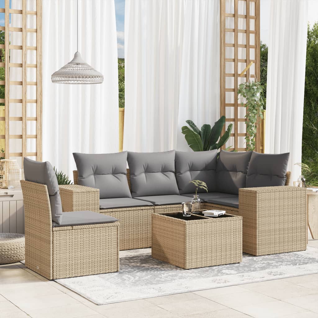 6-tlg. Garten-Sofagarnitur mit Kissen Beige Poly Rattan 6-tlg. Garten-Sofagarnitur mit Kissen Beige Poly Rattan