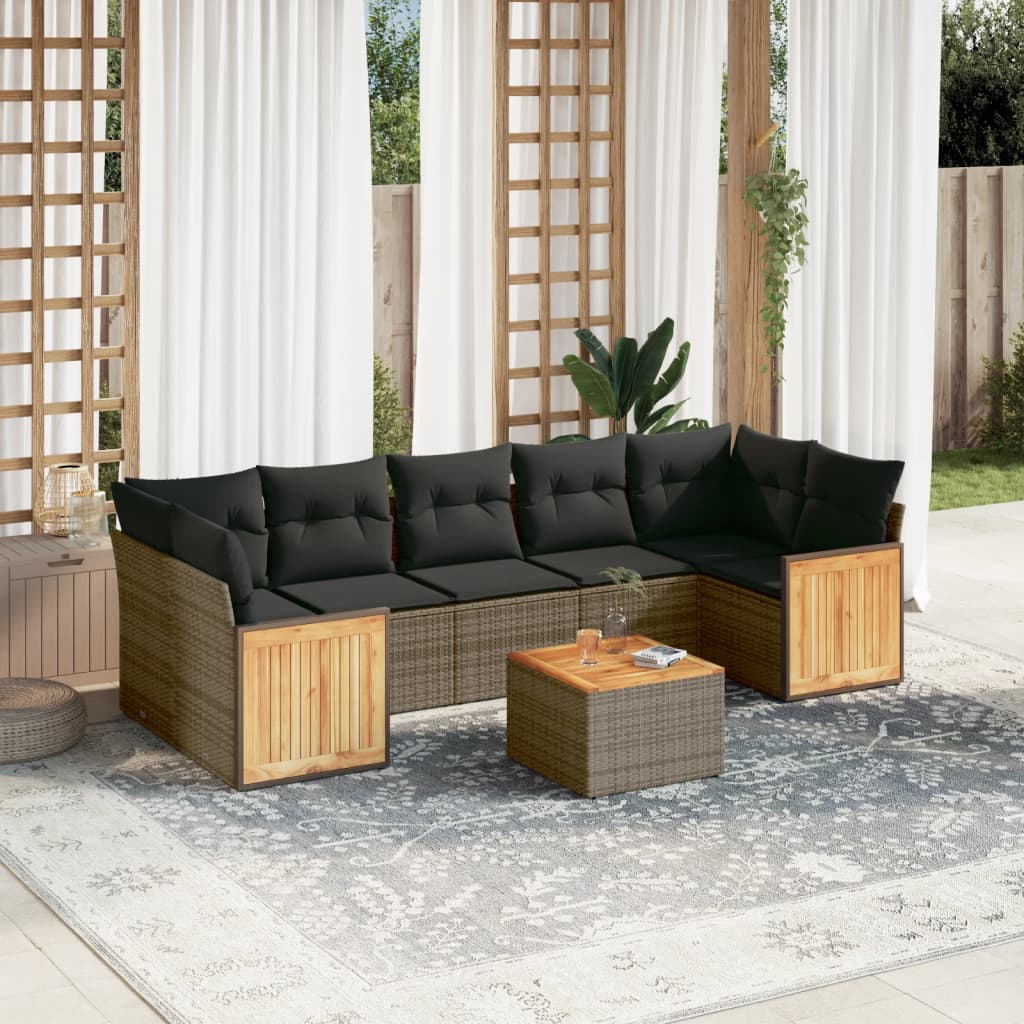 8-tlg. Garten-Sofagarnitur mit Kissen Grau Poly Rattan 8-tlg. Garten-Sofagarnitur mit Kissen Grau Poly Rattan