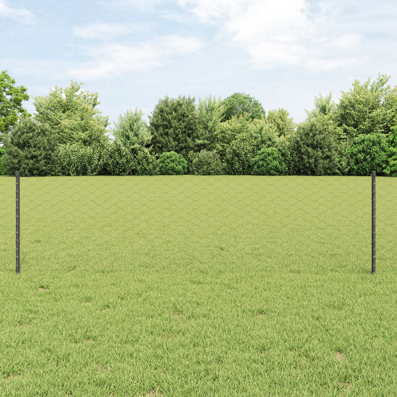 Zaunpfosten 11 Stück U-Kanal Grau 60 cm Stahl, Sechseckzaun Grau 0,6x25 m Stahl