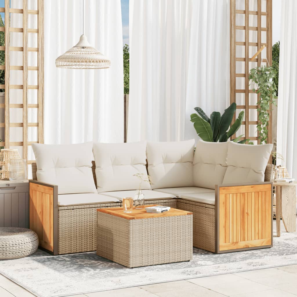 5-tlg. Garten-Sofagarnitur mit Kissen Beige Poly Rattan 5-tlg. Garten-Sofagarnitur mit Kissen Beige Poly Rattan