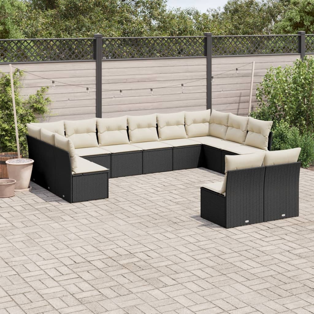 12-tlg. Garten-Sofagarnitur mit Kissen Schwarz Poly Rattan 12-tlg. Garten-Sofagarnitur mit Kissen Schwarz Poly Rattan