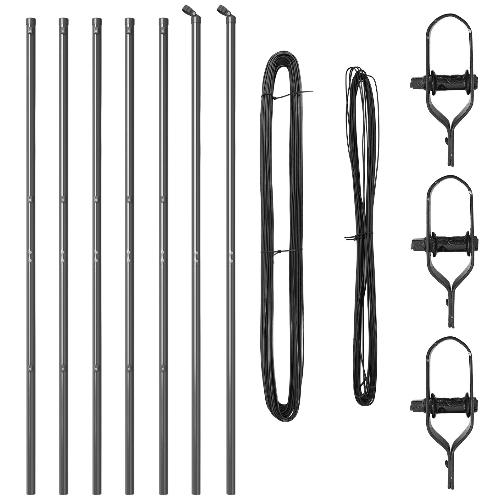 Zaunpfosten 7 Stk Grau Ø32 mm 190 cm Verzinkter Stahl