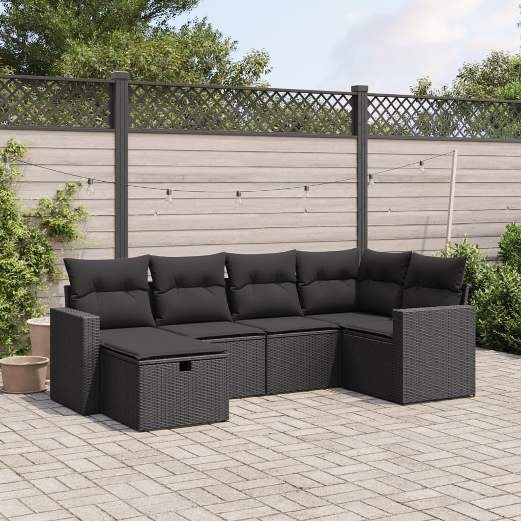 6-tlg. Garten-Sofagarnitur mit Kissen Schwarz Poly Rattan 6-tlg. Garten-Sofagarnitur mit Kissen Schwarz Poly Rattan