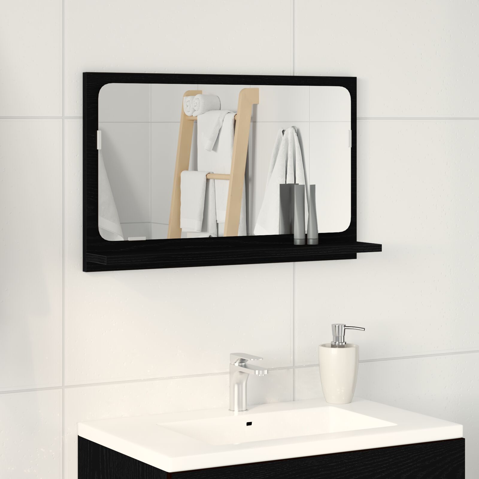 vidaXL Badspiegel Schwarz Eiche 60x10,5x37 cm Holzwerkstoff