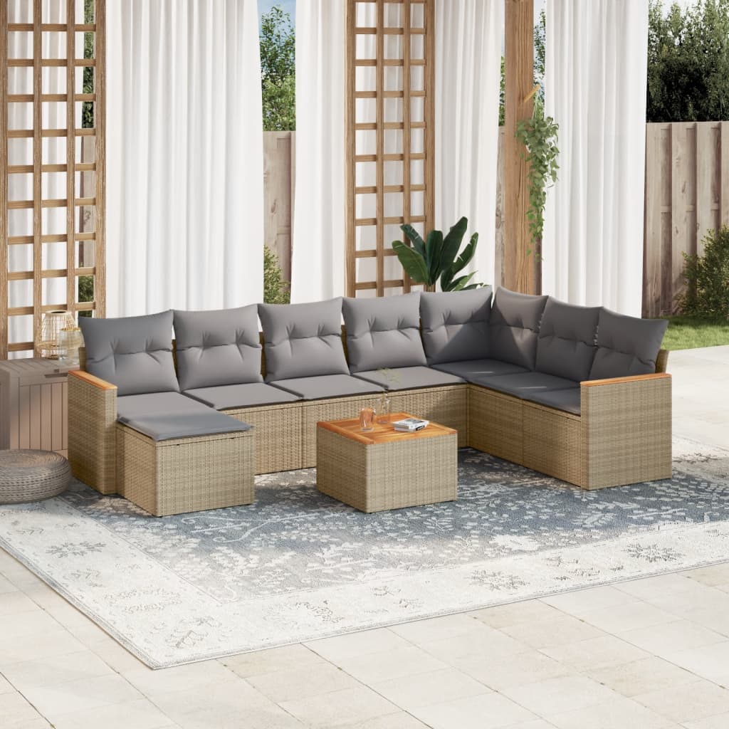 9-tlg. Garten-Sofagarnitur mit Kissen Beige Poly Rattan 9-tlg. Garten-Sofagarnitur mit Kissen Beige Poly Rattan