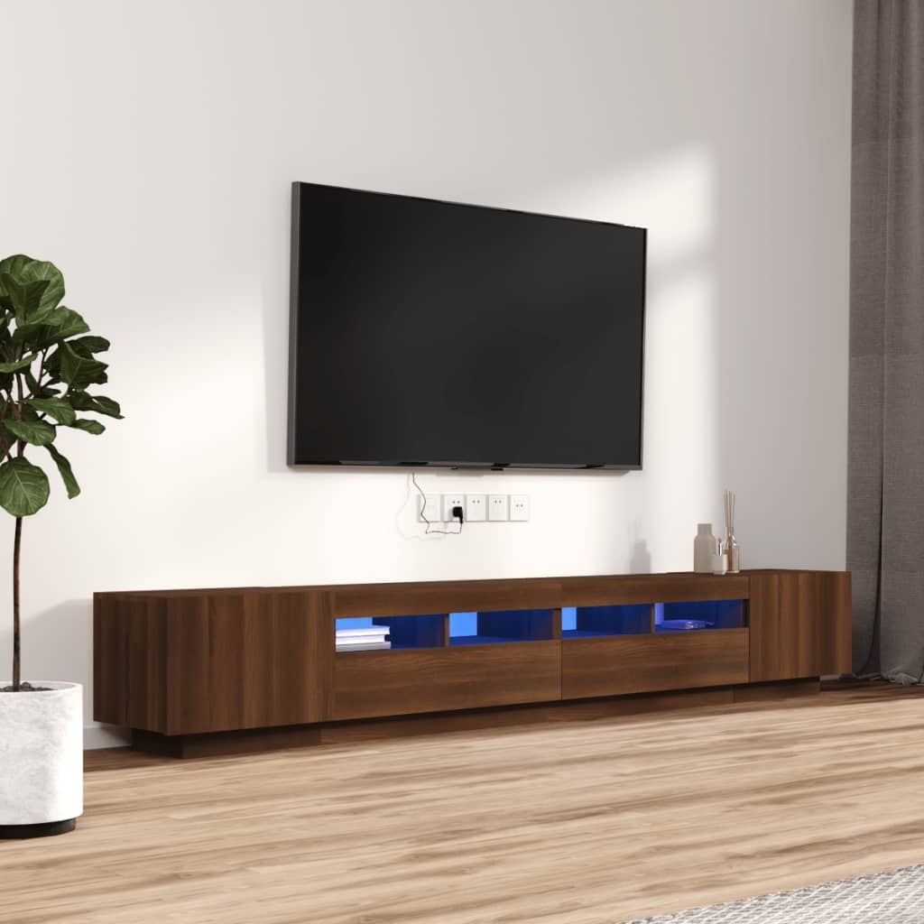 3-tlg. TV-Schrank-Set LED-Leuchten Braun Eiche Holzwerkstoff 3-tlg. TV-Schrank-Set LED-Leuchten Braun Eiche Holzwerkstoff