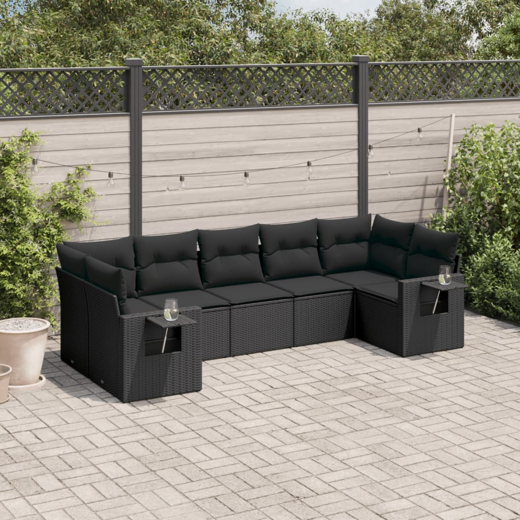 7-tlg. Garten-Sofagarnitur mit Kissen Schwarz Poly Rattan 7-tlg. Garten-Sofagarnitur mit Kissen Schwarz Poly Rattan