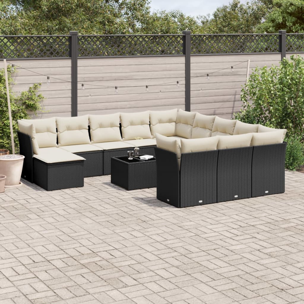 13-tlg. Garten-Sofagarnitur mit Kissen Schwarz Poly Rattan 13-tlg. Garten-Sofagarnitur mit Kissen Schwarz Poly Rattan