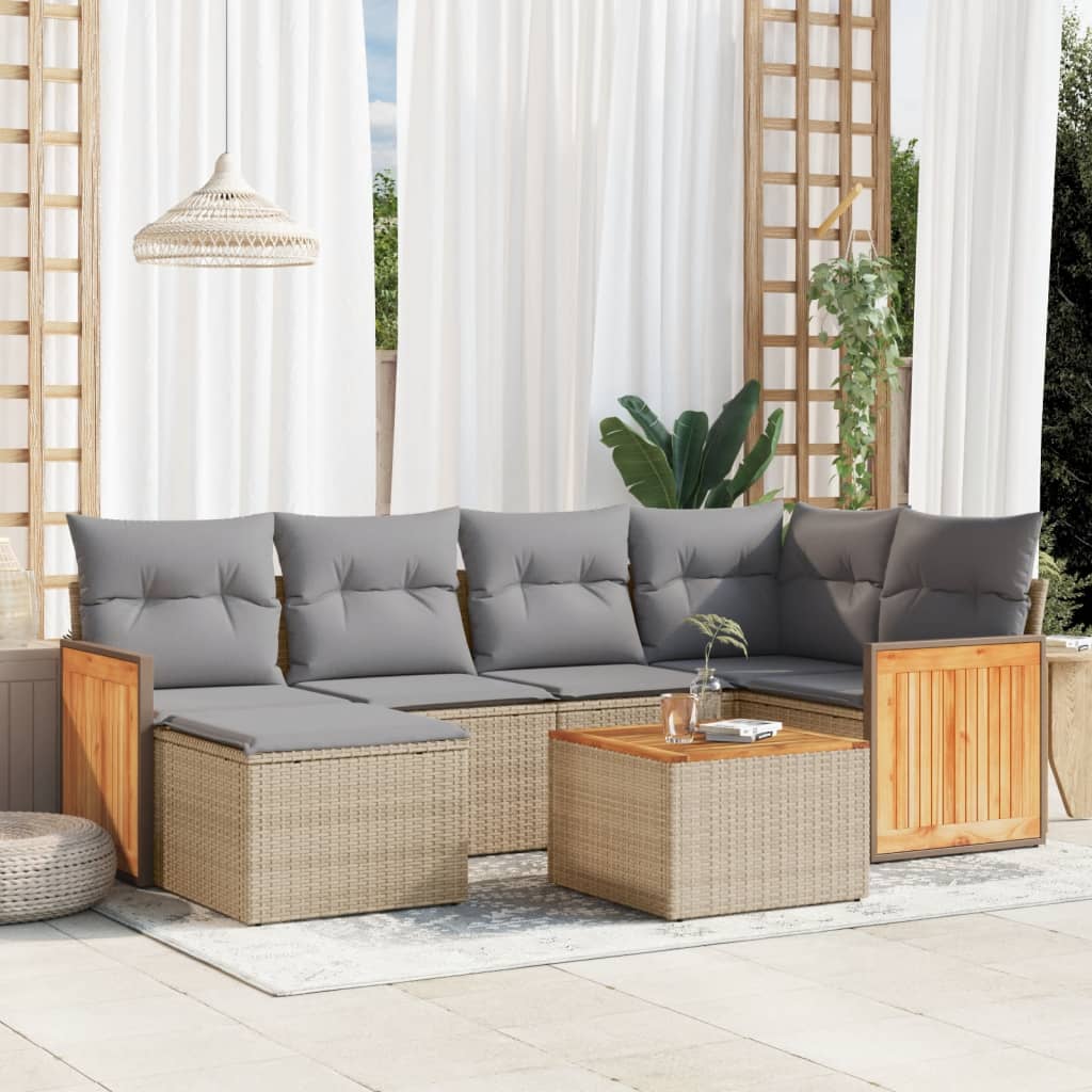 7-tlg. Garten-Sofagarnitur mit Kissen Beige Poly Rattan 7-tlg. Garten-Sofagarnitur mit Kissen Beige Poly Rattan