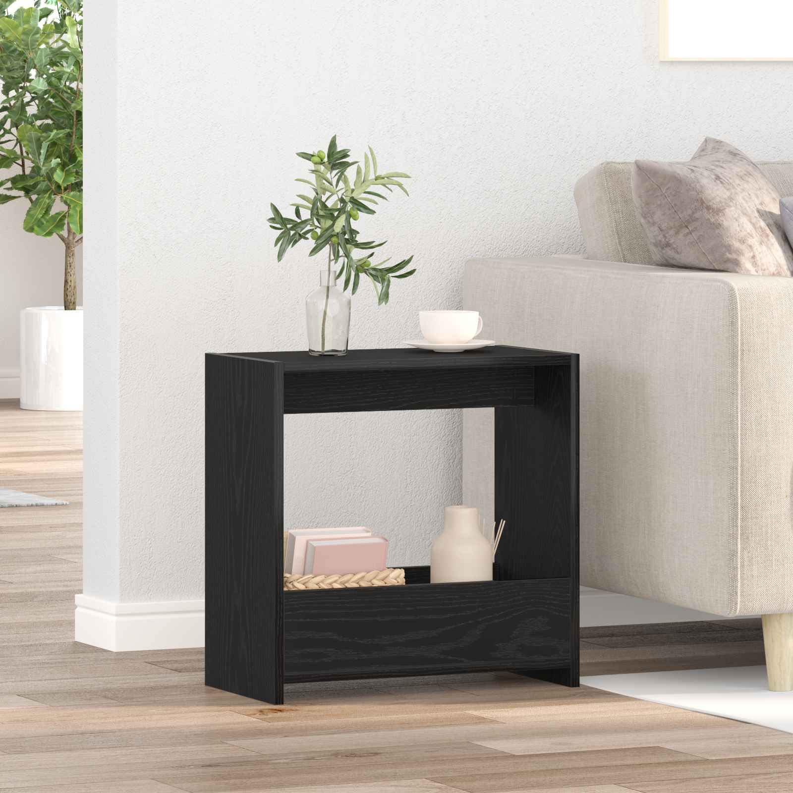 Beistelltisch Schwarz Eiche 50x26x50 cm Holzwerkstoff Beistelltisch Schwarz Eiche 50x26x50 cm Holzwerkstoff