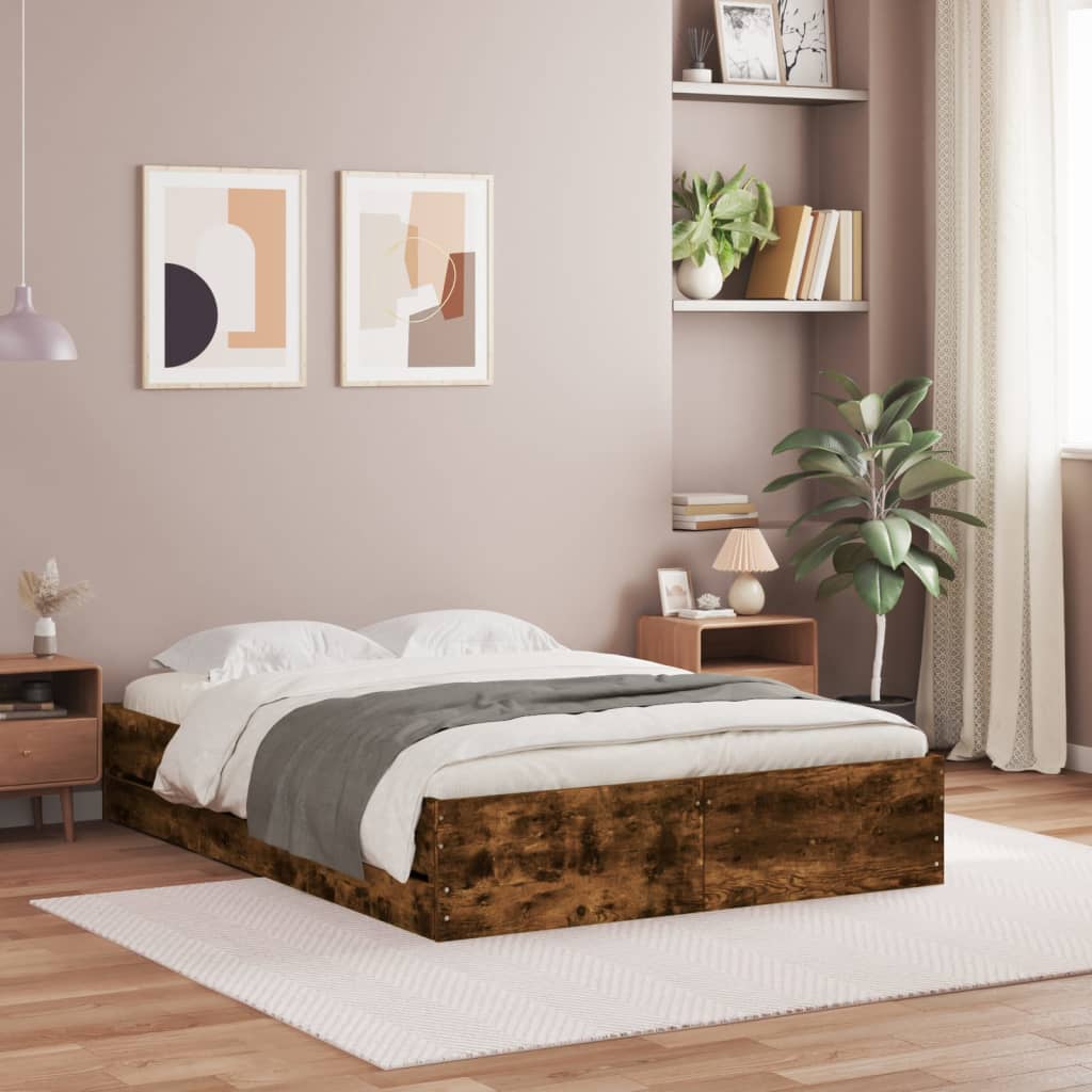 Bettgestell mit Schubladen Räuchereiche 135x190cm Holzwerkstoff Bettgestell mit Schubladen Räuchereiche 135x190cm Holzwerkstoff