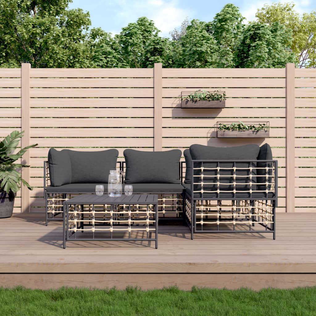 5-tlg. Garten-Lounge-Set mit Kissen Anthrazit Poly Rattan 5-tlg. Garten-Lounge-Set mit Kissen Anthrazit Poly Rattan