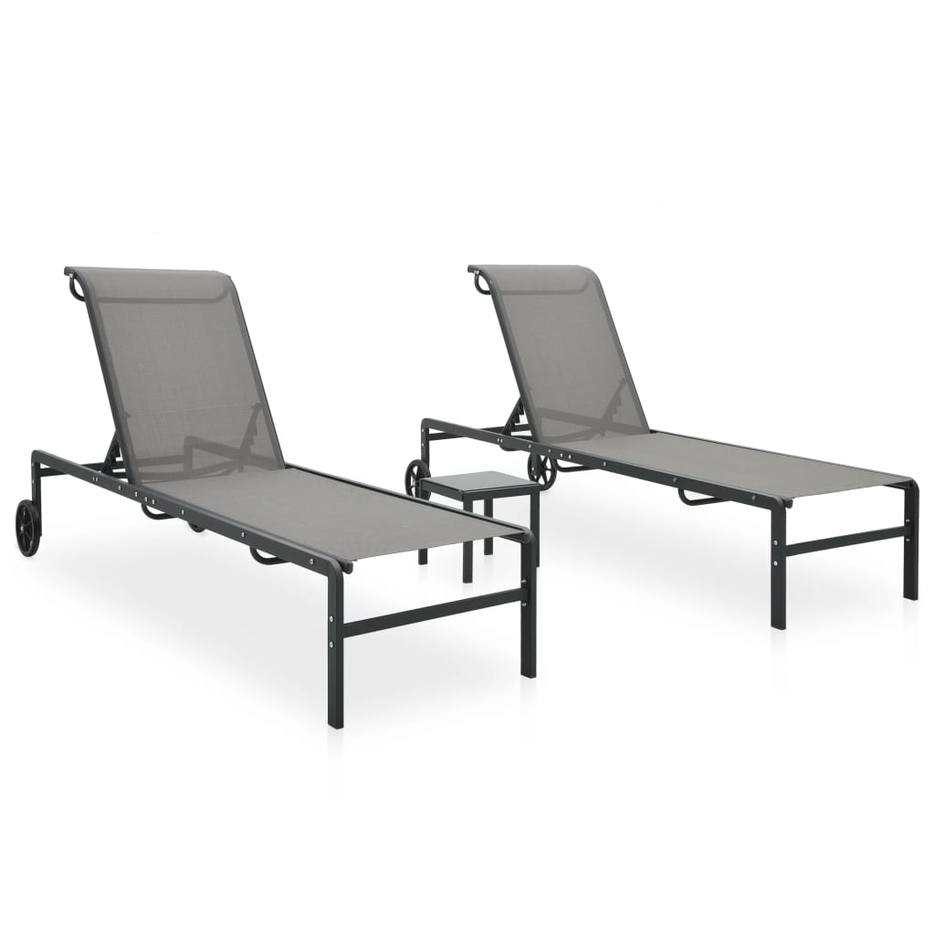 Sonnenliegen 2 Stk. mit Tisch Textilene und Stahl Sonnenliegen 2 Stk. mit Tisch Textilene und Stahl