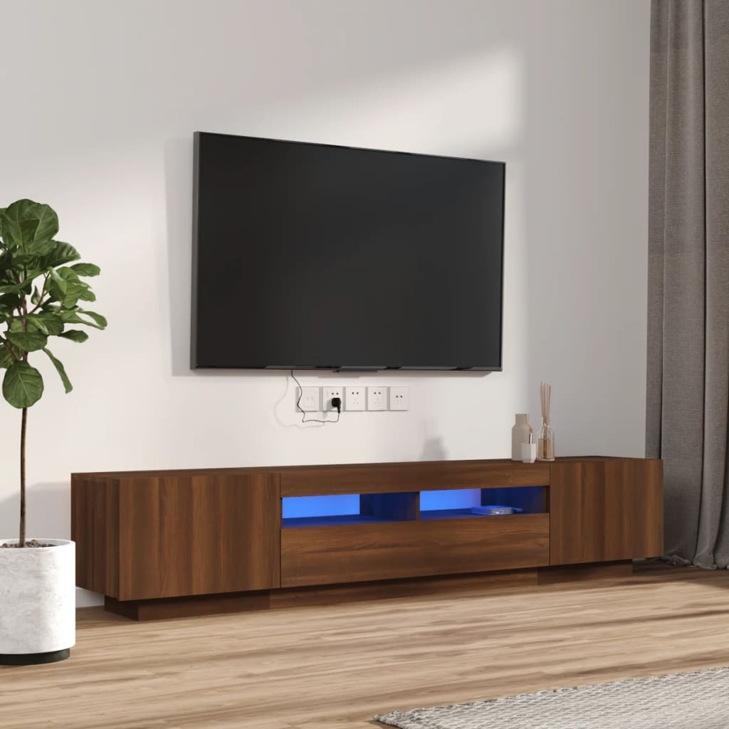 2-tlg. TV-Schrank-Set LED-Leuchten Braun Eiche Holzwerkstoff 2-tlg. TV-Schrank-Set LED-Leuchten Braun Eiche Holzwerkstoff